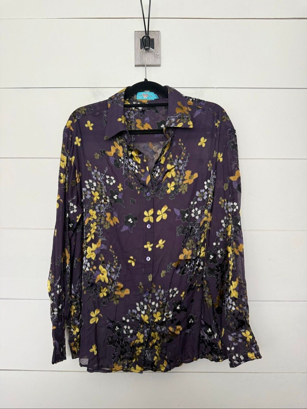 Japanese Needles Sculture Butterfly Silk Like Button Down Top Blouse